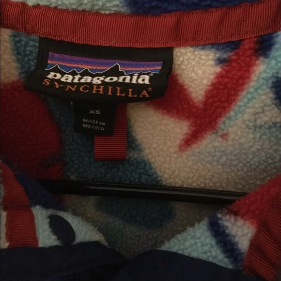 Patagonia Snap Red Blue White Fleece Pullover XS - Picture 2 of 6